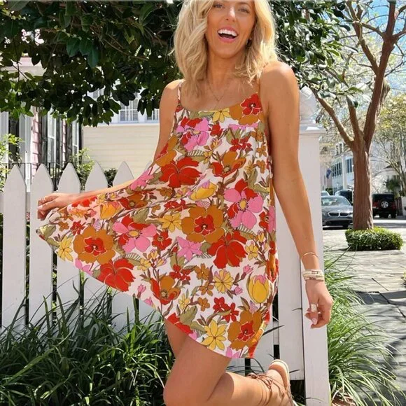 open lace back dress Arizona Orange Floral Print Maxi Dress